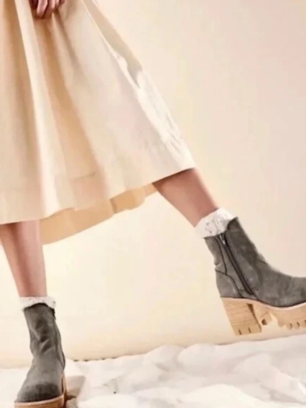 Free People Peston Chelsea Boot Suede Platform Zip Block Heel Gray Size 10